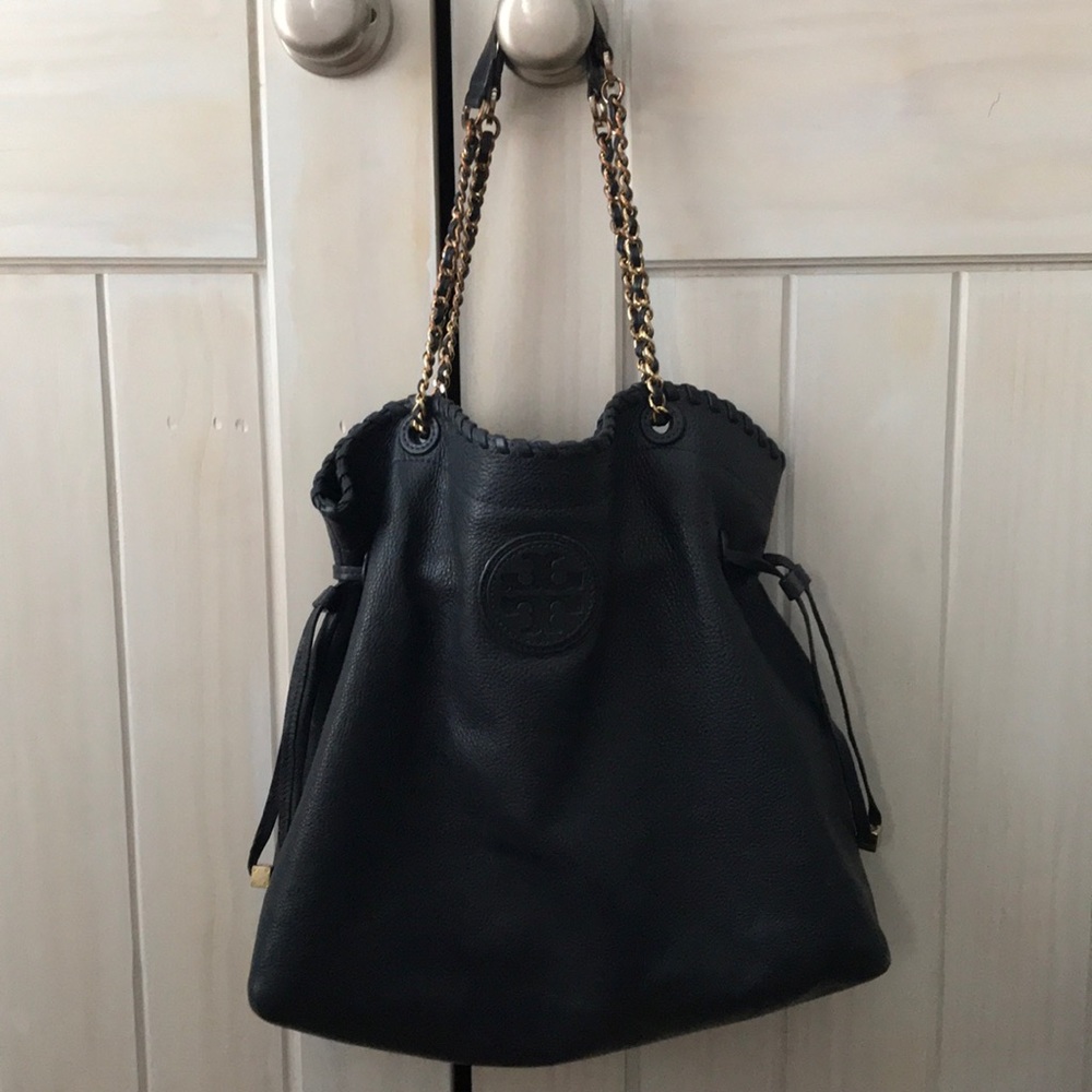Tory Burch Marion Slouchy Navy Blue Tote
